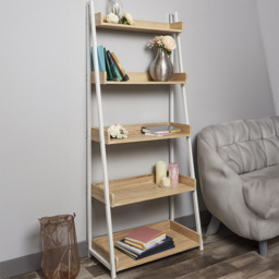 Harlow 5 Shelf White and Light Oak Metal Bookcase - Wilko - thumbnail 1
