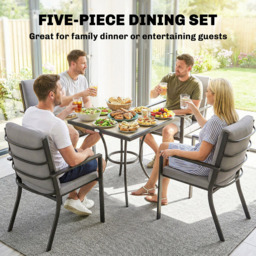 Outsunny 4 Seater Garden Dining Set with Cushions Grey Wood Effect - Wilko - thumbnail 5