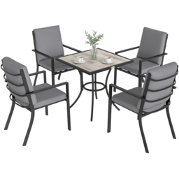 Outsunny 4 Seater Garden Dining Set with Cushions Grey Wood Effect - Wilko - thumbnail 3