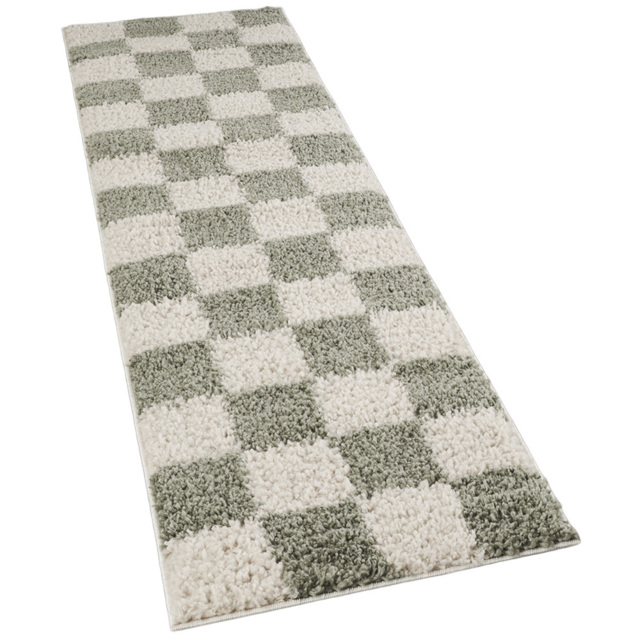 Desire Rugs Chester Sage Shaggy Checkered Rug 60 x 220cm - Size: 220 x 60 x 3cm - Green - Wilko - image 1