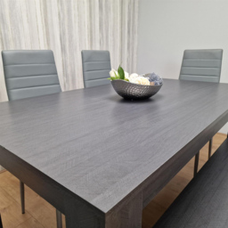 Kosy Koala 6 Seater Wood and Leather Dining Table Set with Bench Grey - Wilko - thumbnail 4