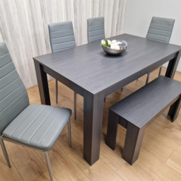 Kosy Koala 6 Seater Wood and Leather Dining Table Set with Bench Grey - Wilko - thumbnail 5