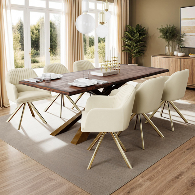 tectake Lona Set of 6 Cream and Gold Lounge Armchair - Wilko - image 1