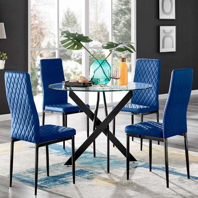 Furniturebox Arona Milan 4 Seater Round Dining Set Navy Blue and Black - Wilko - image 1