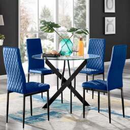 Furniturebox Arona Milan 4 Seater Round Dining Set Navy Blue and Black - Wilko - thumbnail 1