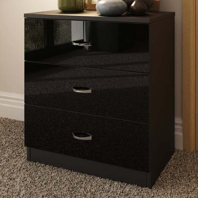 FWStyle Chilton 3 Drawer Black Gloss Chest of Drawers - Wilko - image 1