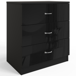 FWStyle Chilton 3 Drawer Black Gloss Chest of Drawers - Wilko - thumbnail 3