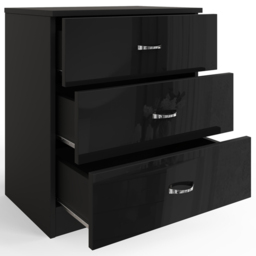 FWStyle Chilton 3 Drawer Black Gloss Chest of Drawers - Wilko - thumbnail 4