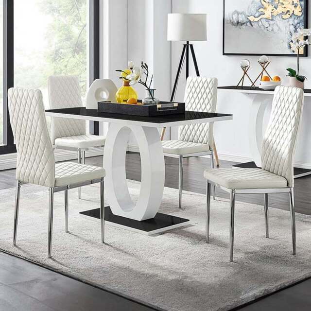 Furniturebox Lucia Valera 4 Seater Dining Set Black Gloss White and Chrome - Wilko - image 1