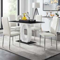 Furniturebox Lucia Valera 4 Seater Dining Set Black Gloss White and Chrome - Wilko - thumbnail 1