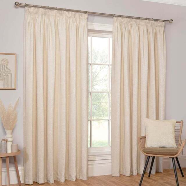 Chenille Taped Curtains - Natural/229cm - Size: W 90 x D 90cm - Divante - Wilko