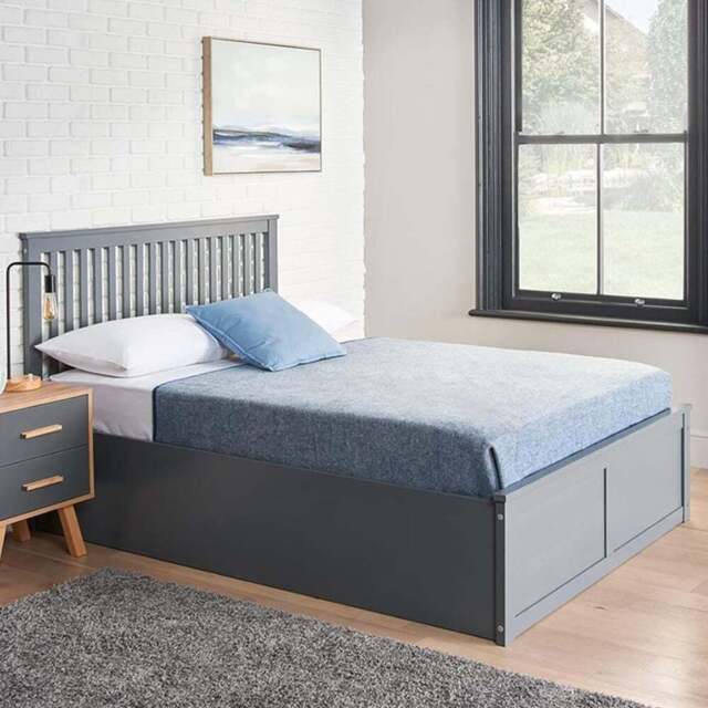 Home Treats King Size Grey Wooden Ottoman Bed - Wilko