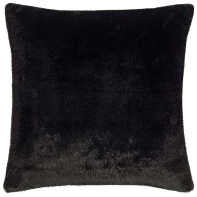 Paoletti Stanza Jet Faux Fur Cushion - Size: 55 x 55 cm - Black - Wilko - image 1