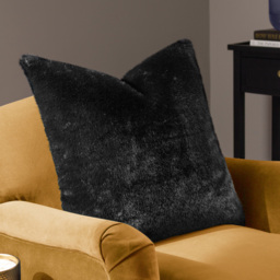 Paoletti Stanza Jet Faux Fur Cushion - Size: 55 x 55 cm - Black - Wilko - thumbnail 3