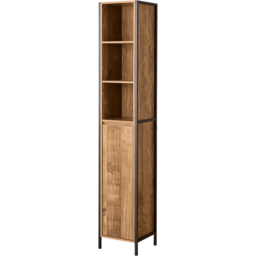 Home Source Locastra Single Door 3 Shelf Oak and Black Tall Bathroom Cabinet - Size: 18 x 98 x 33cm - Brown - Wilko - thumbnail 3