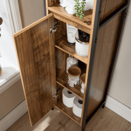 Home Source Locastra Single Door 3 Shelf Oak and Black Tall Bathroom Cabinet - Size: 18 x 98 x 33cm - Brown - Wilko - thumbnail 4