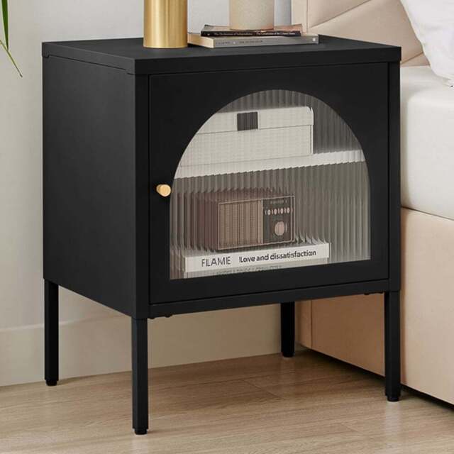 Furniturebox Alba Single Door Black Metal Bedside Table - Wilko - image 1