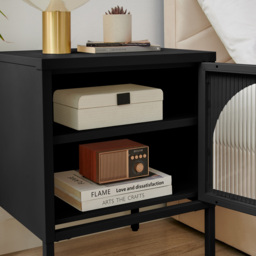 Furniturebox Alba Single Door Black Metal Bedside Table - Wilko - thumbnail 3