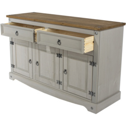 Corona 3 Door 2 Drawer Grey Washed Wax Finish Medium Sideboard - Size: 43 x 132 x 80cm - Wilko - thumbnail 6