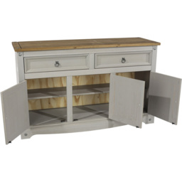 Corona 3 Door 2 Drawer Grey Washed Wax Finish Medium Sideboard - Size: 43 x 132 x 80cm - Wilko - thumbnail 7