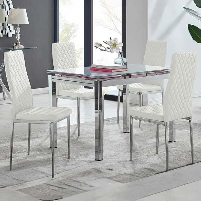 Furniturebox Fonti Valera 4 Seater Dining Set White and Chrome - Wilko - image 1