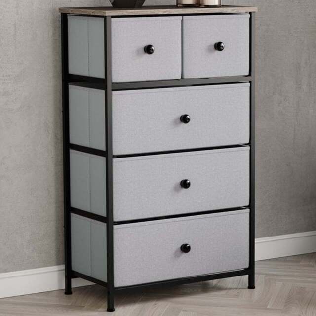 Vida Designs Chorley 5 Drawer Beige and Grey Wood Fabric Chest of Drawer - Brown - Wilko
