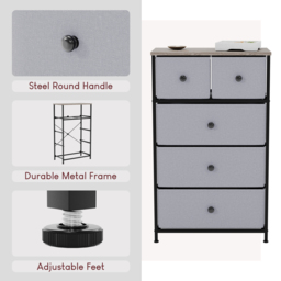 Vida Designs Chorley 5 Drawer Beige and Grey Wood Fabric Chest of Drawer - Brown - Wilko - thumbnail 6