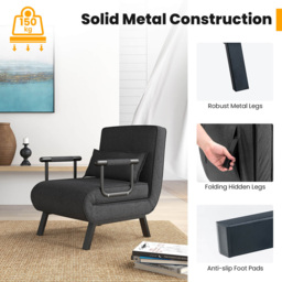 Costway Single Seater Grey Sofa Bed - Wilko - thumbnail 6