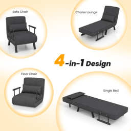 Costway Single Seater Grey Sofa Bed - Wilko - thumbnail 5