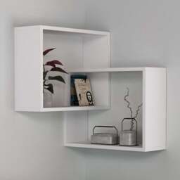 Decortie Ring Corner 3 Shelf White Wall Mounted Modern Bookcase - Size: 68 x 60 x 20cm - Wilko - thumbnail 1