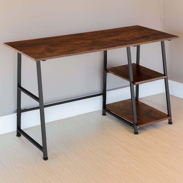 tectake 2 Shelf Dark Wood Trapezoidal Frame Desk - Size: 73.5 x 50 x 120cm - Brown - Wilko - image 1