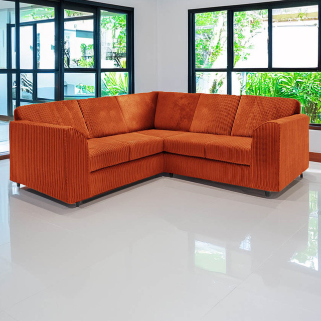 Luxor 5 Seater Orange Jumbo Cord Full Back L Shaped Corner Sofa Set - Wilko - image 1