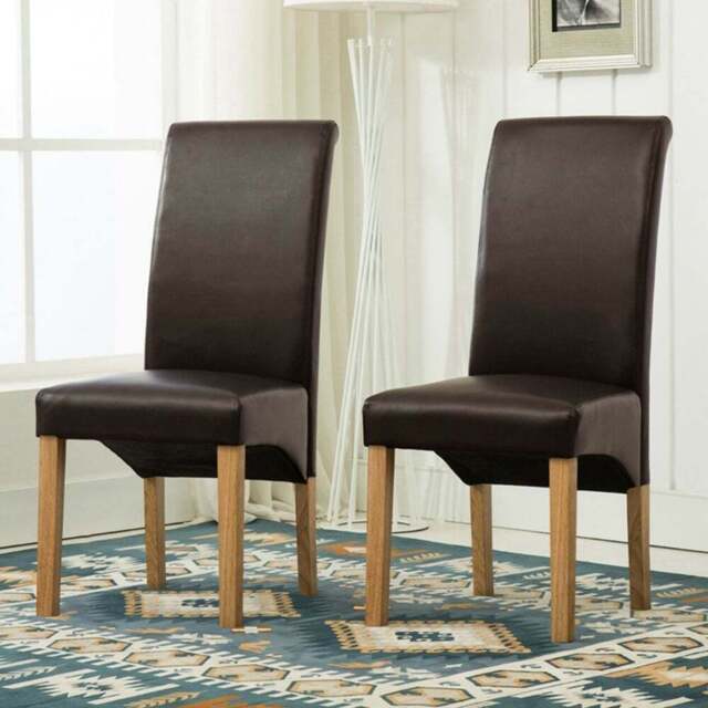 Set of 2 Brown Faux Leather High Back Dining Chair - MCC - Wilko - image 1