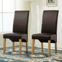 Set of 2 Brown Faux Leather High Back Dining Chair - MCC - Wilko