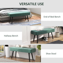 Portland Green Upholstered End of Bed Bench - Size: 45 x 36 x 100cm - Wilko - thumbnail 7