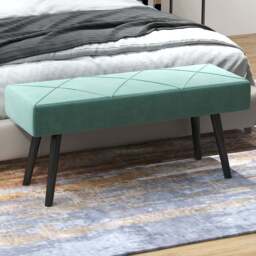 Portland Green Upholstered End of Bed Bench - Size: 45 x 36 x 100cm - Wilko - thumbnail 1