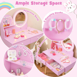 Costway 2 Drawer Pink LED Mirror Wooden Kid Vanity Set - Size: 70 x 34 x 101cm - Wilko - thumbnail 6