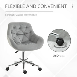 Portland Grey Velvet Swivel Ergonomic Office Chair - Size: 59 x 58 x 90cm - Wilko - thumbnail 6