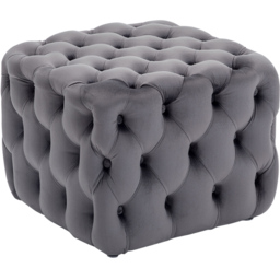 Living and Home Grey Square Velvet Upholstered Buttoned Footstool with Buckle Design - Size: 40 x 50 x 50cm - Wilko - thumbnail 3