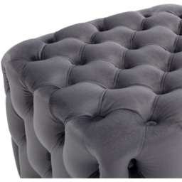 Living and Home Grey Square Velvet Upholstered Buttoned Footstool with Buckle Design - Size: 40 x 50 x 50cm - Wilko - thumbnail 7