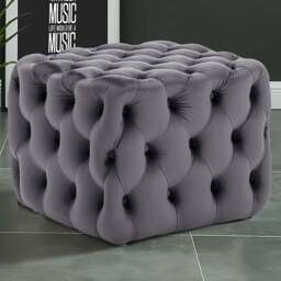Living and Home Grey Square Velvet Upholstered Buttoned Footstool with Buckle Design - Size: 40 x 50 x 50cm - Wilko - thumbnail 1