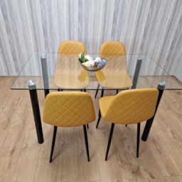 Kosy Koala 6 Seater Glass and Faux Leather Dining Set White and Mustard - Size: 4 Seater - Multi - Portland - Wilko - thumbnail 4