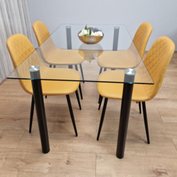 Kosy Koala 6 Seater Glass and Faux Leather Dining Set White and Mustard - Size: 4 Seater - Multi - Portland - Wilko