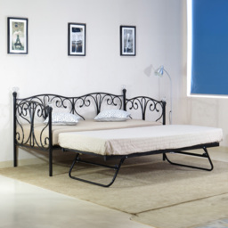 Brooklyn Single Sleeper Black Metal Crystal Finial Day Bed with Trundle - Wood - Wilko - thumbnail 1