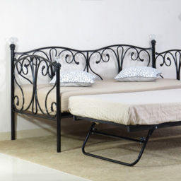 Brooklyn Single Sleeper Black Metal Crystal Finial Day Bed with Trundle - Wood - Wilko - thumbnail 3