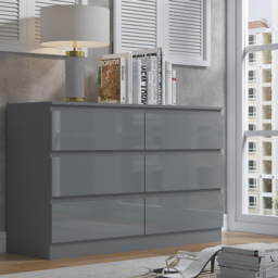 FWStyle Stora 6 Drawer Grey Gloss Chest Of Drawers - Wilko - thumbnail 6