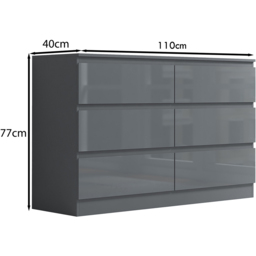 FWStyle Stora 6 Drawer Grey Gloss Chest Of Drawers - Wilko - thumbnail 7
