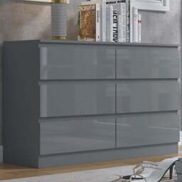 FWStyle Stora 6 Drawer Grey Gloss Chest Of Drawers - Wilko