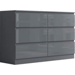 FWStyle Stora 6 Drawer Grey Gloss Chest Of Drawers - Wilko - thumbnail 3