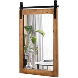 Costway Brown Wood Frame Wall Mirror 76 x 56cm - Size: 86 x 66cm - Wilko